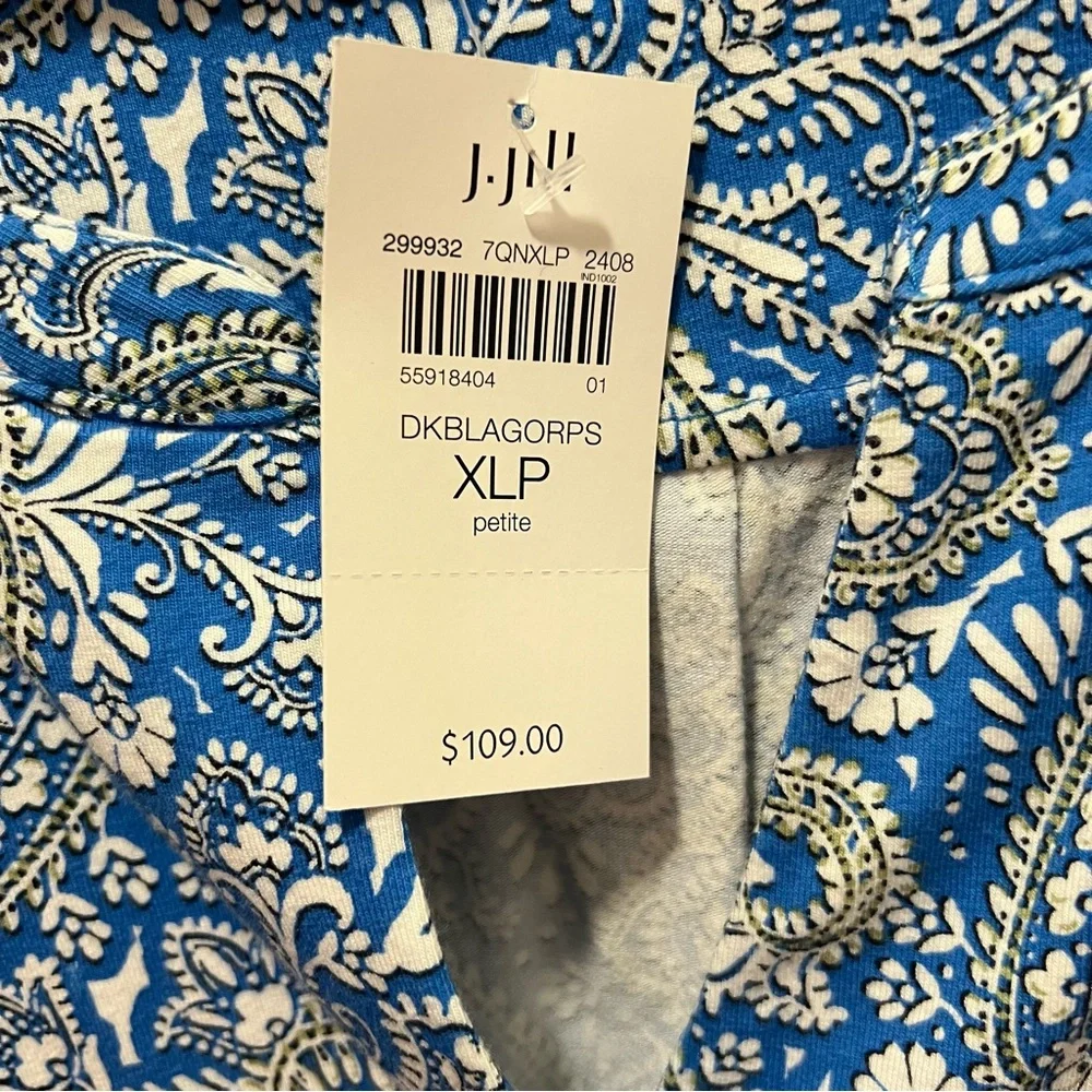 J. Jill Paisley-Printed A-Line Dress blue white short sleeve XLP NWT - Picture 9 of 11
